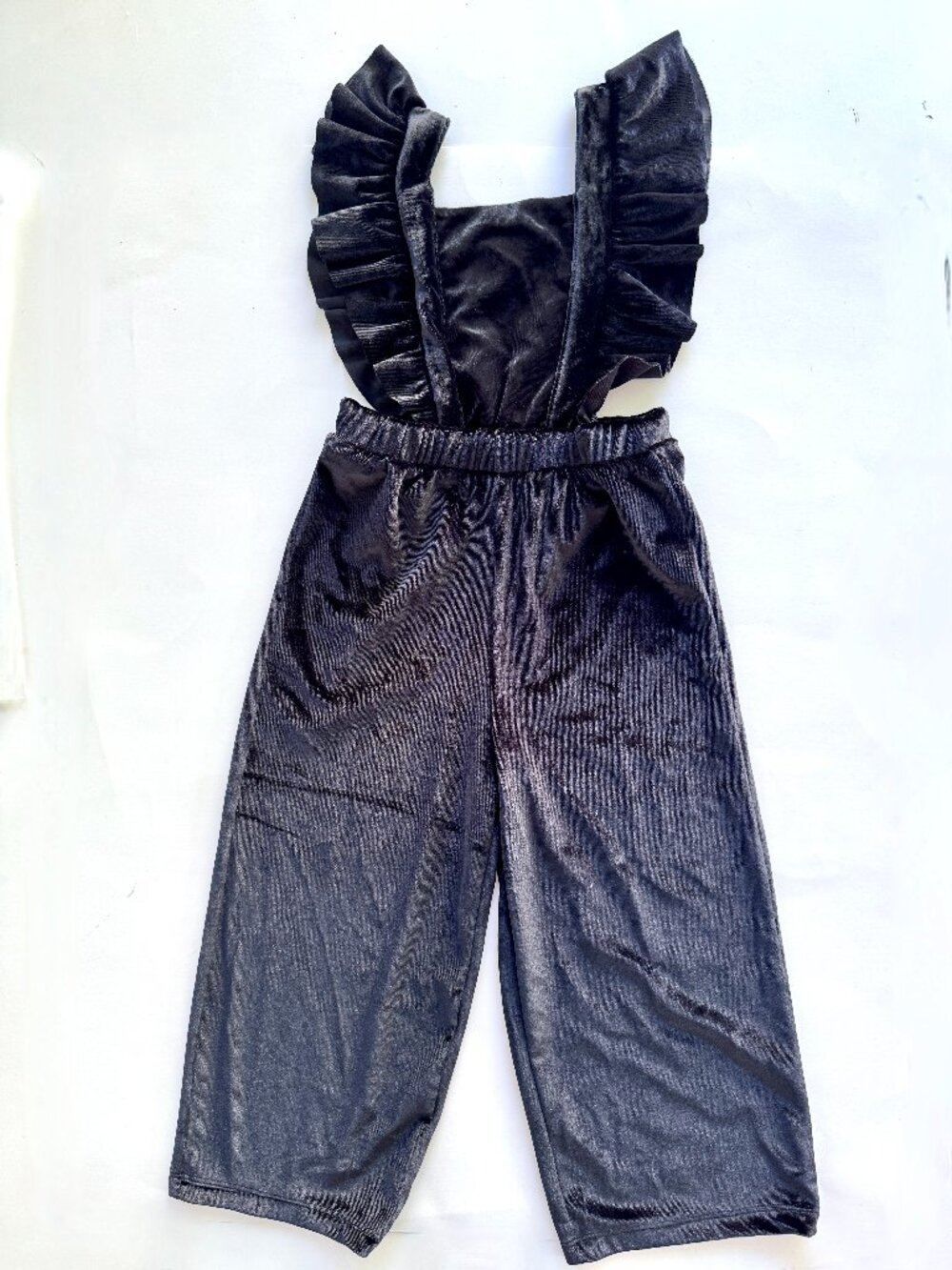 Zara Kids Girls Black Velvet Ruffle Jumpsuit 2-3Y